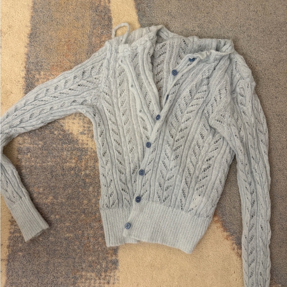 Light Gray Open-Knit Button Cardigan